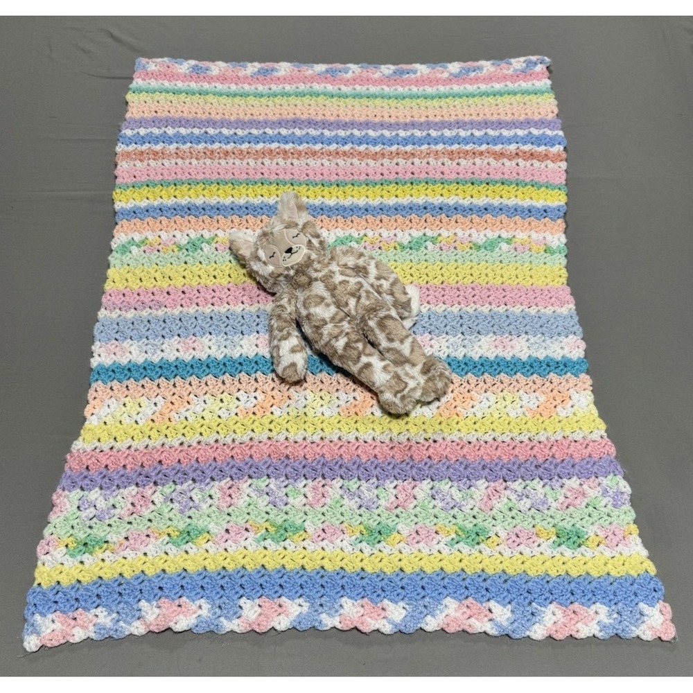 Slumberkins Plush Fox Lovey w Pastel Crochet Baby Blanket Gift Set